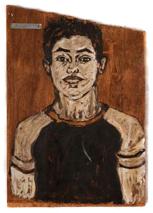 Khader Oshah, Self portrait, oil on wood plank,  47x69 cm., 2006