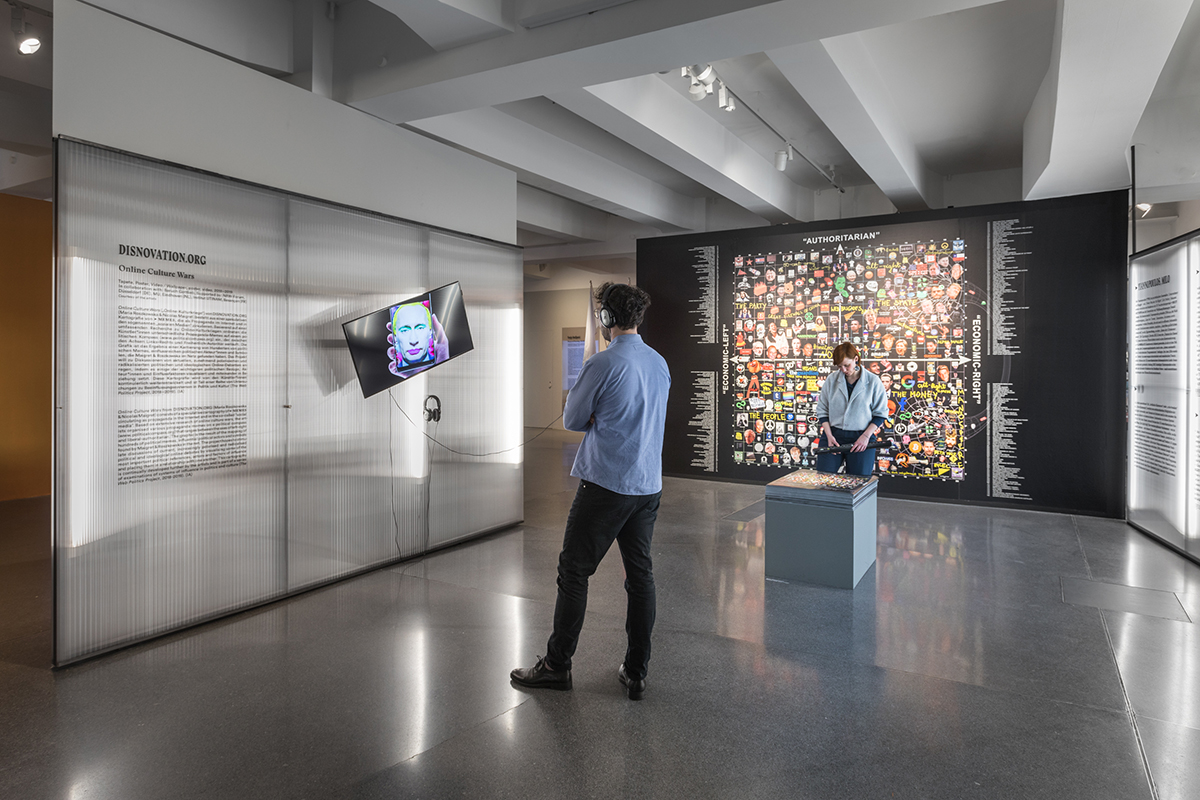 DISNOVATION.ORG, Online Culture Wars, 2018–2019, in the exhibition The Alt-Right Complex,  On Right-Wing Populism Online, HMKV. Photo: Hannes Woidich