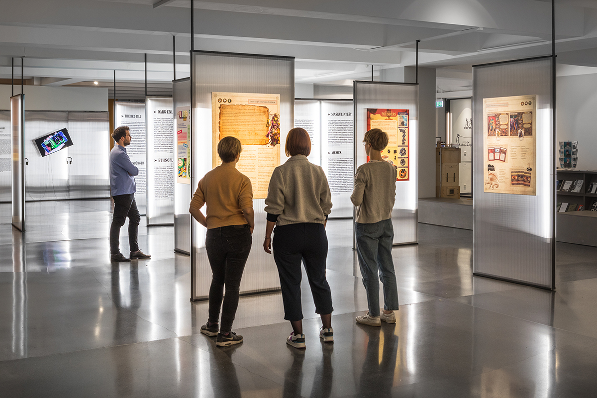 Simon Denny Founders Rules, Ascent – Above the Nation State Rules, Game of Life: Collective vs Individual Rules, 2017, in the exhibition The Alt-Right Complex, On Right-Wing Populism Online, HMKV. Photo: Hannes Woidich