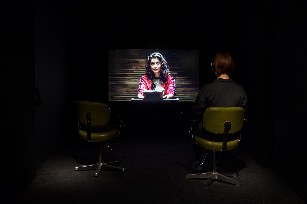 Milo Rau / IIPM — International Institute of Political Murder, Breivik's statement, 2012,  in the exhibition The Alt-Right Complex, On Right-Wing Populism Online, HMKV. Photo: Hannes Woidich