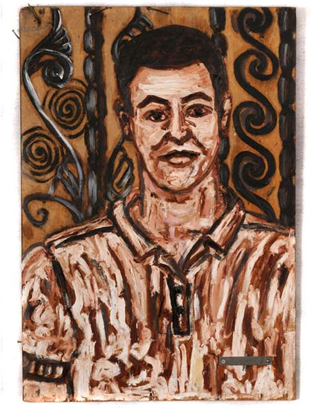 Khader Oshah, Self portrait, oil on wood plank, 47x69 cm, 2006