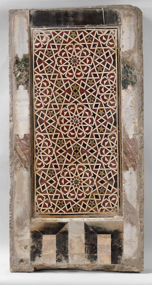 Wall Panel with Geometric Interlace, polychrome marble, mosaic, 118.1x59.7, 15th century, collection of Metropolitan Museum