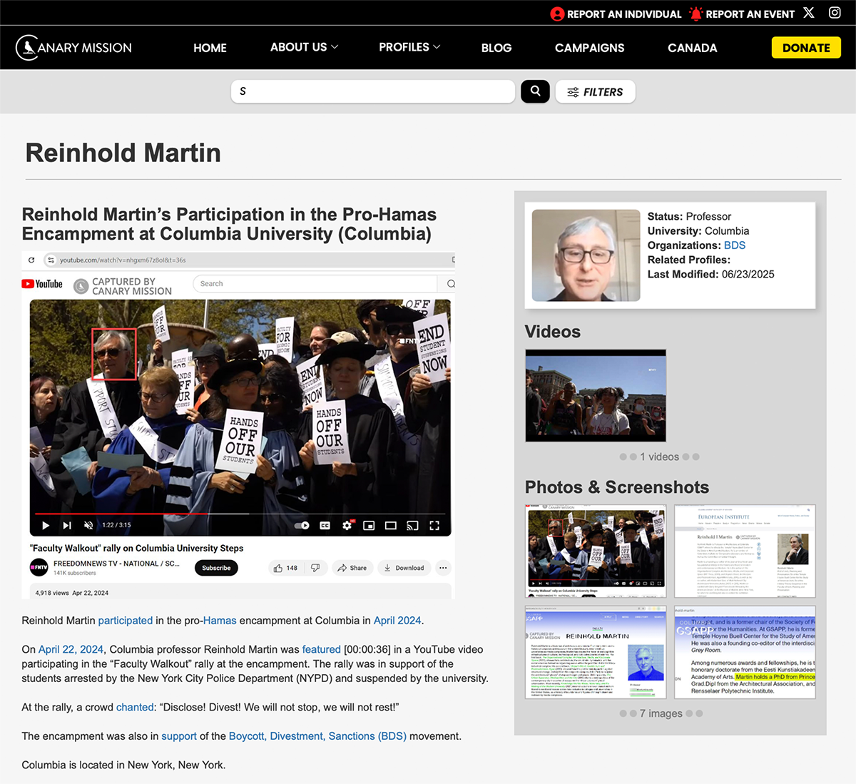 Fig. 20: Screenshot from Canary Mission website, September 2025.