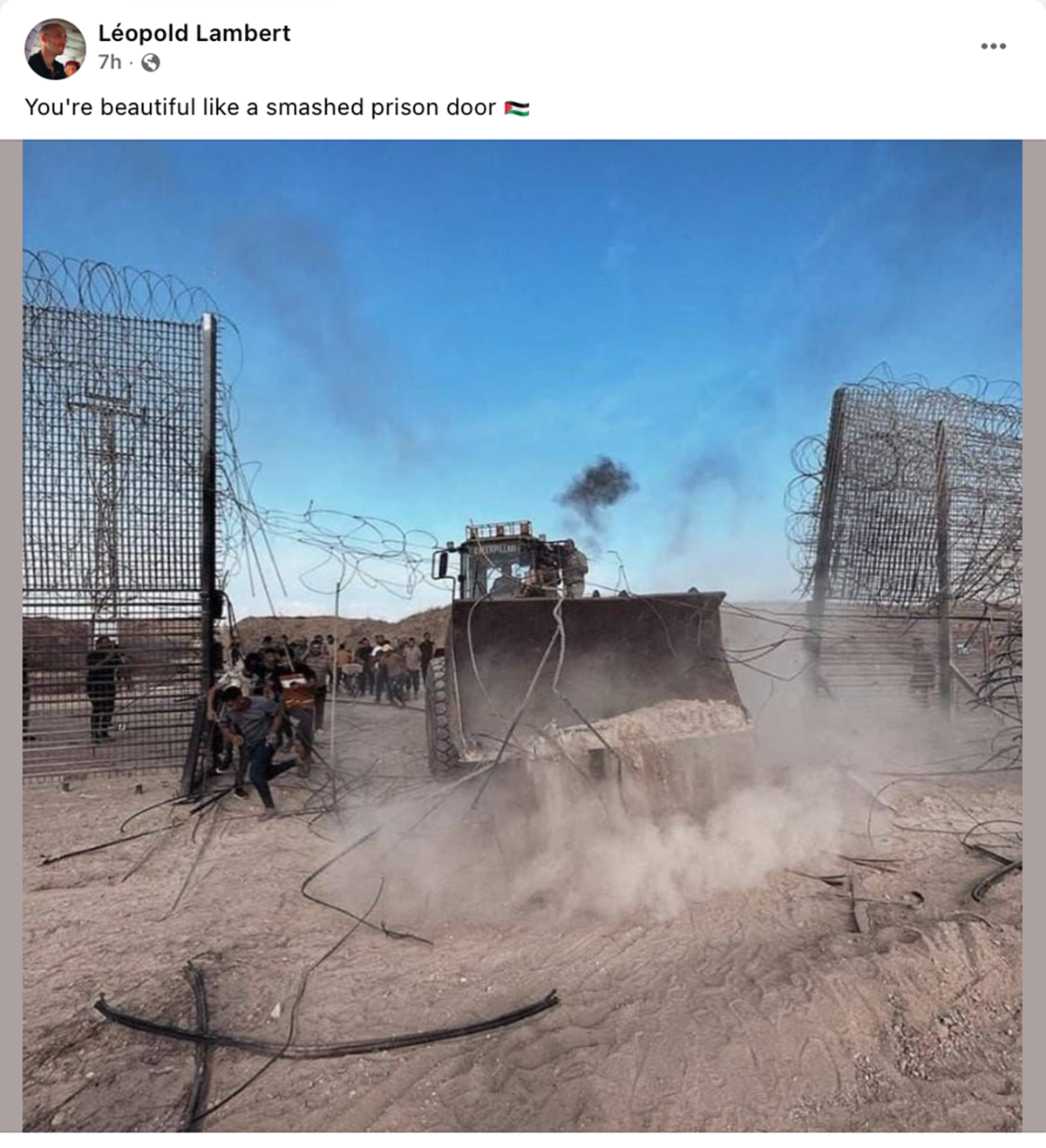 figs. 7: Screenshots from Léopold Lambert's Facebook account on 10/7 and shortly after.