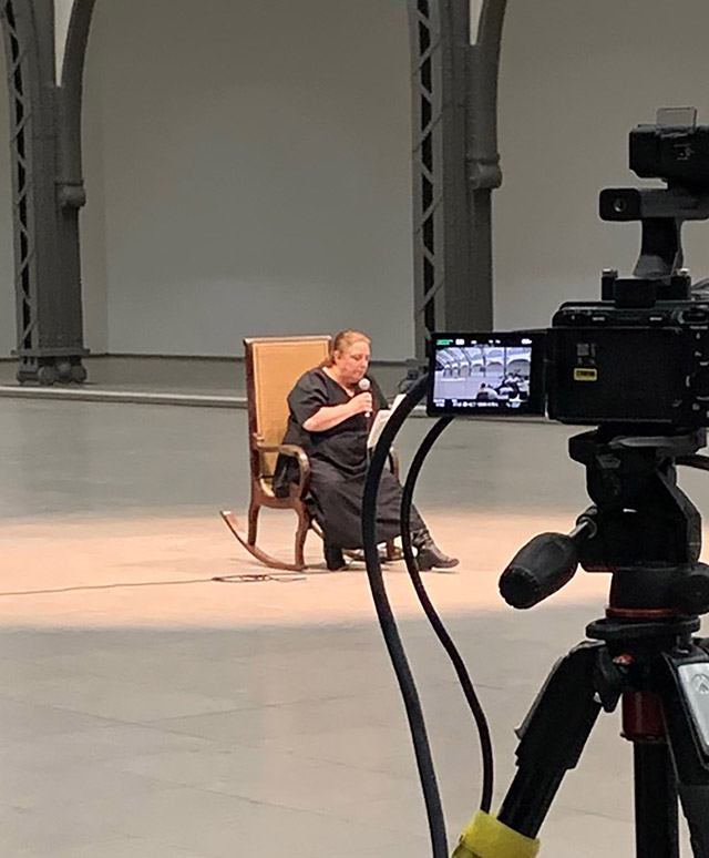 Reading of Hannah Arendt by Tania Bruguera, Where Your Ideas Become Civic Actions (100 Hours Reading  “The Origins of Totalitarianism”), Hamburger Bahnhof, Berlin, before the disruption.