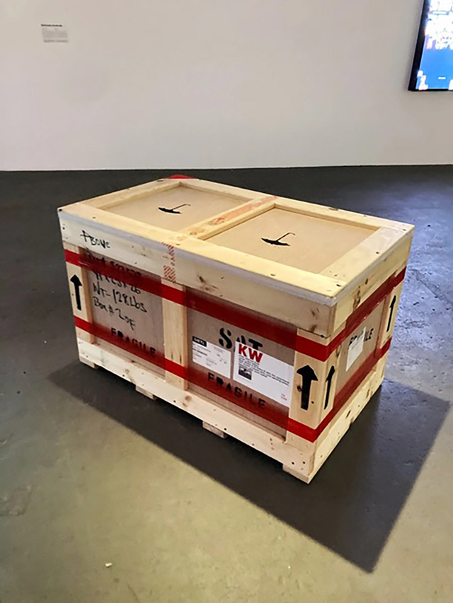 The unpacked work of American Artist, as exhibited at Poetics of Encryption, KW Institute for Contemporary Art, Berlin, 2024. Photo: Spike