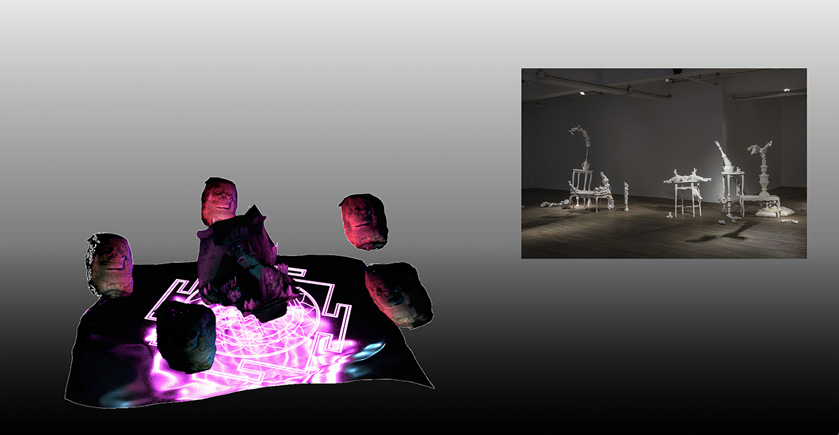 Exhibition view of MERMAIDS & UNICORNS, 2017, curated by Carlotta Meyer and Tina Sauerlaender (online),  on view: Alfredo Salazar-Caro and Shyra De Souza. Photograph by Tina Sauerlaender © peer to space