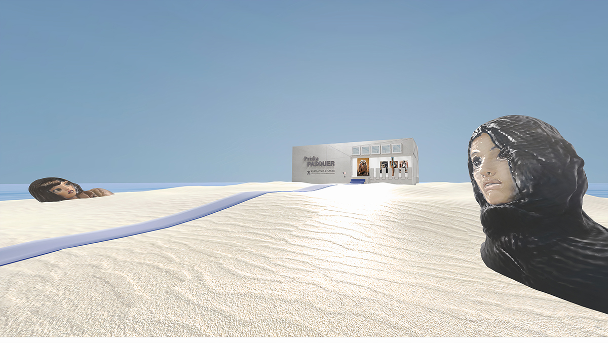 Exhibition view of PORTRAIT OF A FUTURE, 2021–2024, curated by Peggy Schoenegge at the Virtual Gallery  PRISKA PASQUER on Mozilla Hubs (online), on view: Charlie Stein. Photograph by Peggy Schoenegge © peer to space