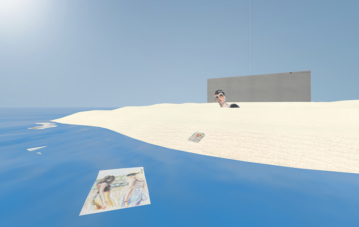 Exhibition view of PORTRAIT OF A FUTURE, 2021–2024, curated by Peggy Schoenegge  at the Virtual Gallery PRISKA PASQUER on Mozilla Hubs (online), on view: Charlie Stein.  Photograph by Peggy Schoenegge © peer to space