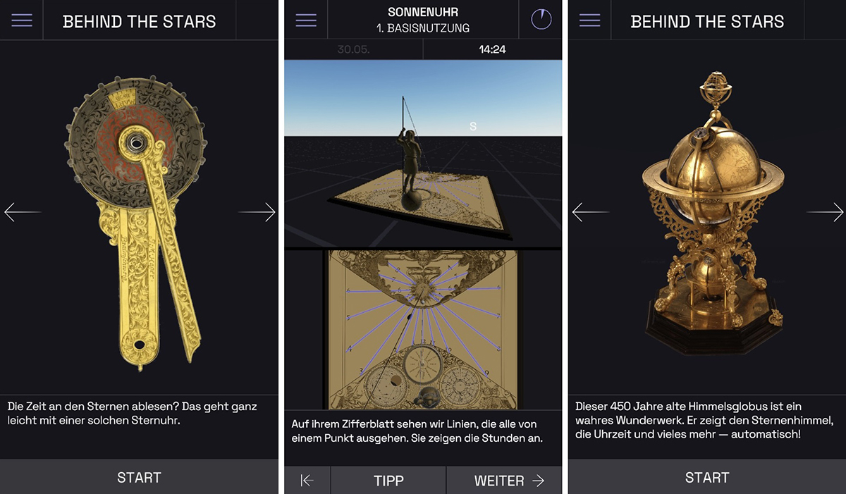 BEHIND THE STARS: Impressions of the Nocturnal, Sundial and Celestial Globe from within the app  © Mathematisch-Physikalischer Salon, Staatliche Kunstsammlungen Dresden