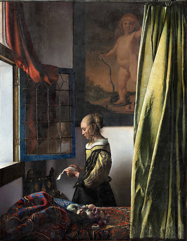 Johannes Vermeer, Girl Reading a Letter at an Open Window, 1657-59, oil on canvas, 83 cm × 64.5 cm  (33 in × 25.4 in), Gal.-Nr.: 1336 © Gemäldegalerie Alte Meister, Staatliche Kunstsammlungen Dresden,  Photograph by: Kreische