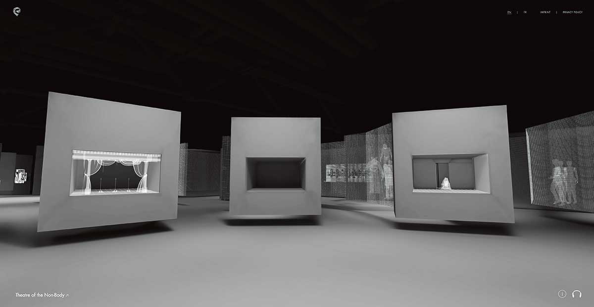 Screenshot Les Immatériaux: A Virtual Exhibition (2022) https://lesimmateriaux.beyondmatter.eu/. Concept by the New Media Department of the Musée national d’art moderne—centre de création industrielle, design concept by Aalto University, project management by Matthias Heckel, software development by Netzbewegung GmbH, archival research by Andreas Broeckmann and Marie Vicet. 