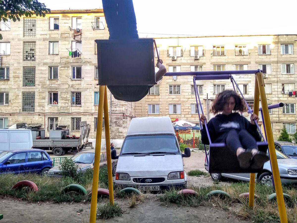 Public Facades, Maria Dragan neighborhood in Ciocana district, Chisinau (July 22-29, 2019). Swing by Clara Abdullah